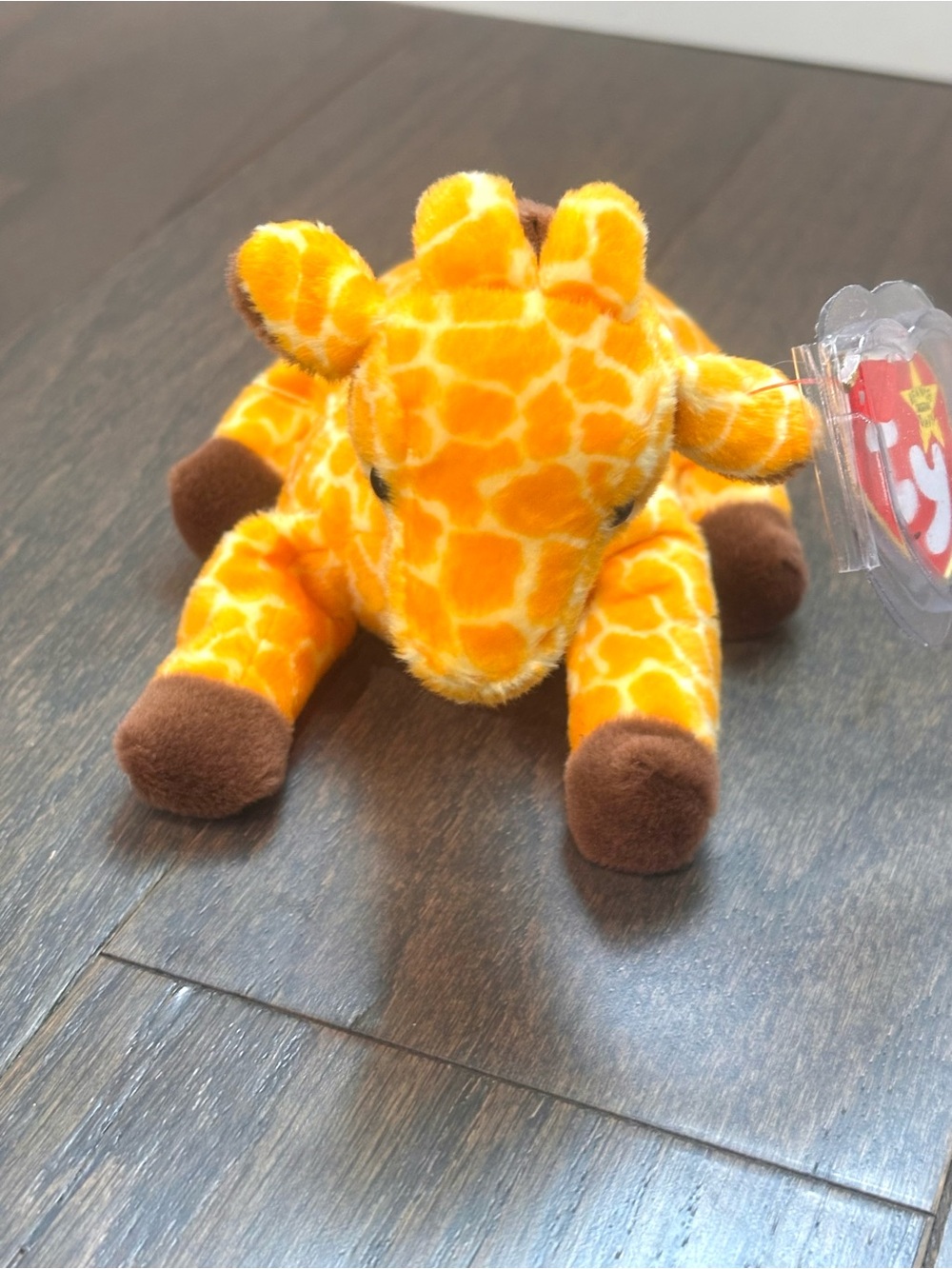 TY Beanie Baby- Twigs the Giraffe 1995- 4th Gen Tag, PVC Pellets w/ Protector